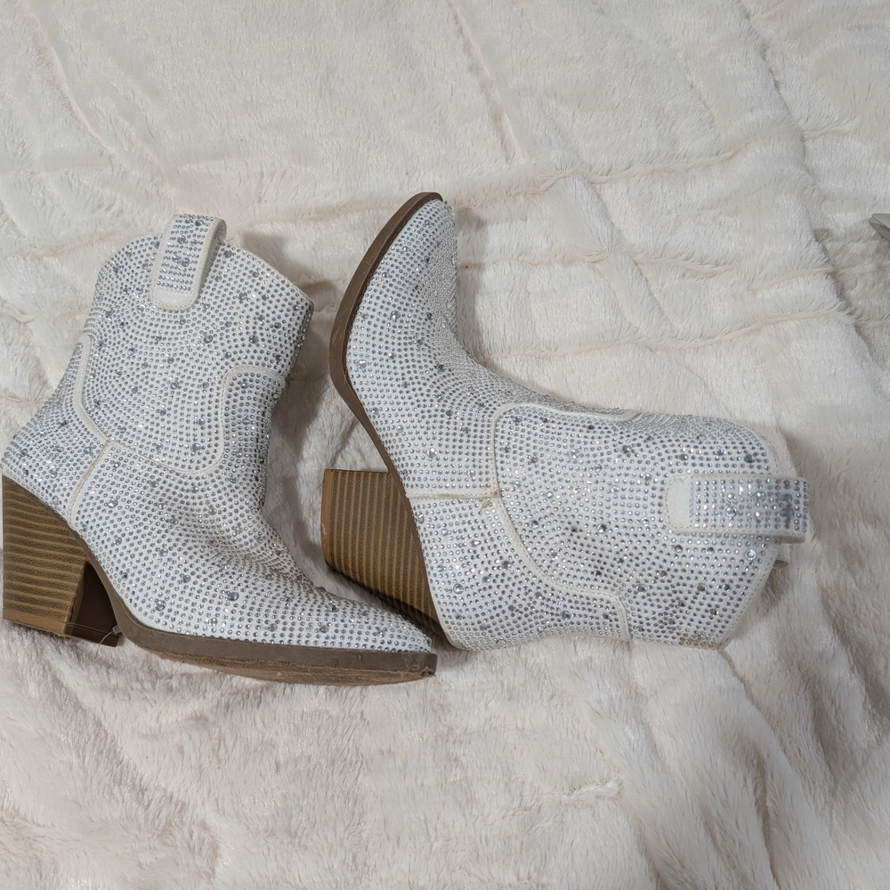 White Sparkle Ankle Booties
